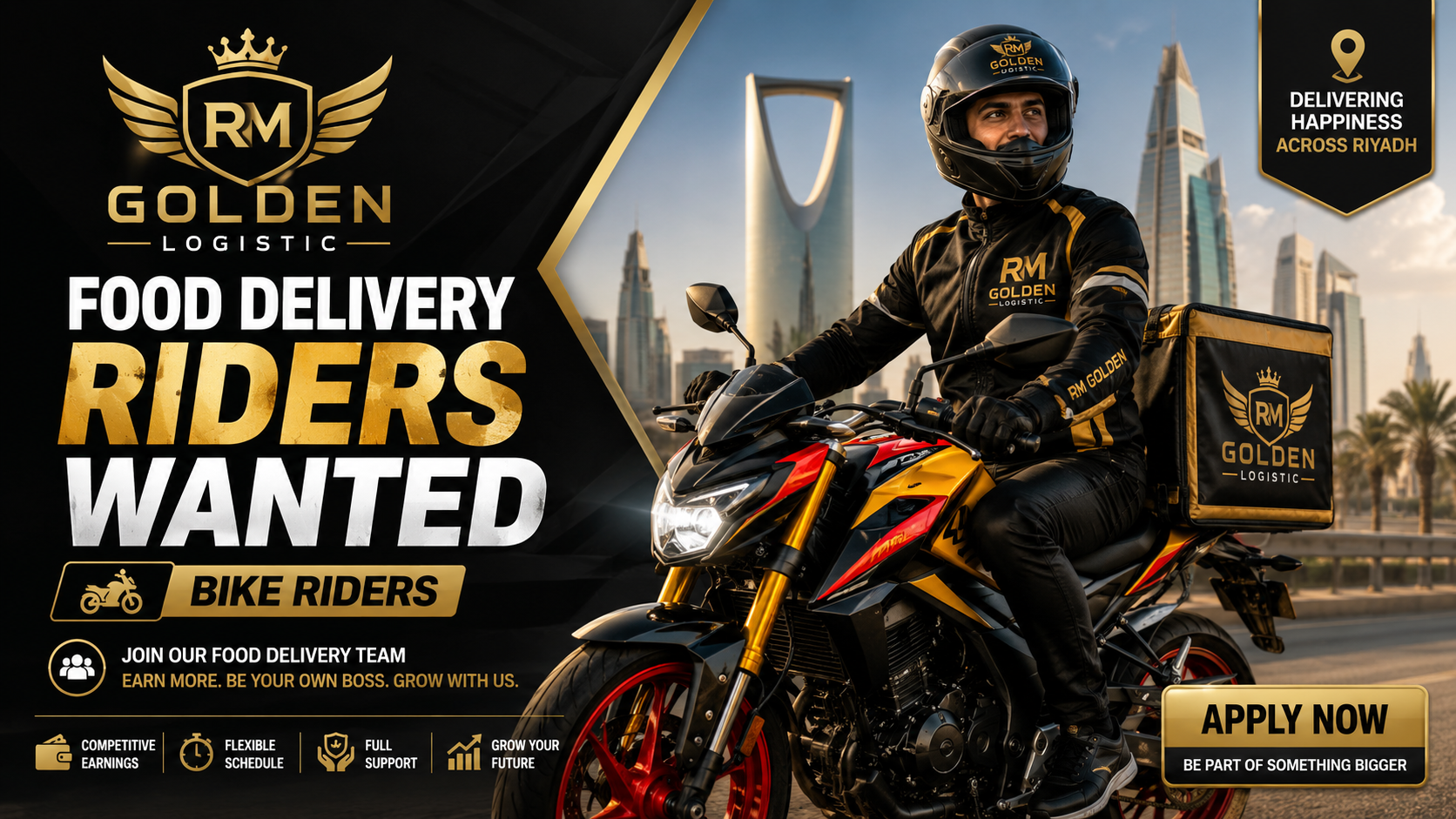 RM Golden Logistic food delivery bike riders wanted in Riyadh