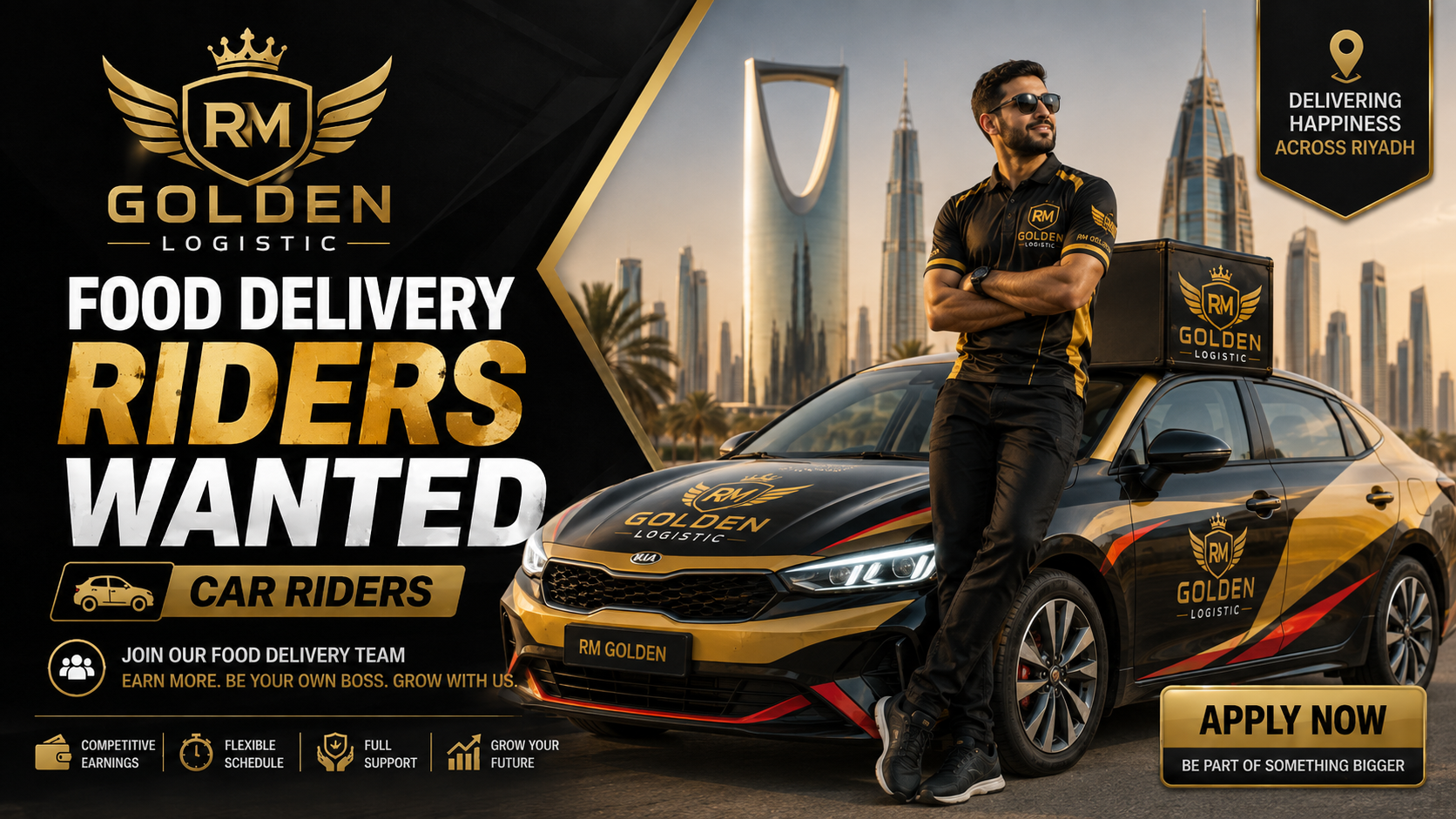 RM Golden Logistic food delivery car riders wanted in Riyadh
