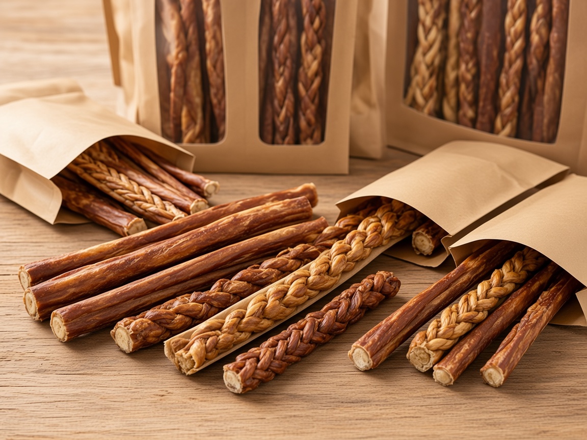 Assorted bully sticks and braided chews